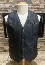 Black Biker Motorcycle Genuine Leather Vest Mens Size XL American Flag Patch