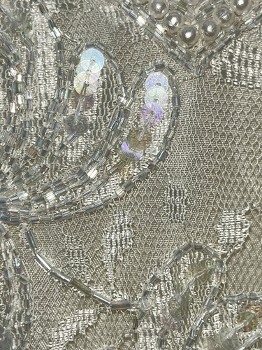 Art Deco Inspired Drop Waist Sequin Lace Pearls Wedding Dress Laurence Kazar L - Picture 22 of 24