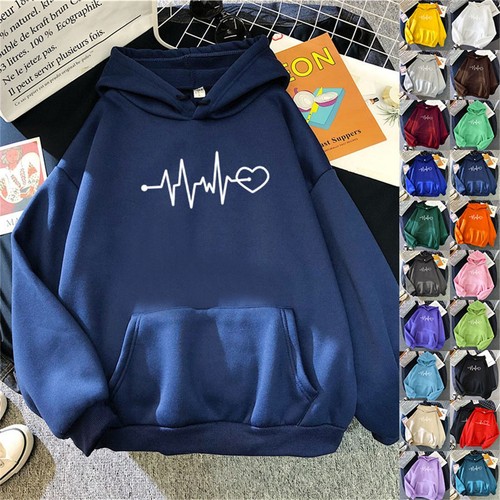 Women's Long Sleeve Hoodie Heart-Shaped Printed Sweatshirt Casual Pullover Tops