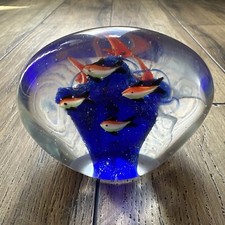 VINTAGE MURANO STYLE ART GLASS AQUARIUM PAPERWEIGHT FISH REEF DOUBLE SIDED