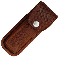 Belt Sheath For Folding Knife Dark Brown Leather Embossed Basketweave Design
