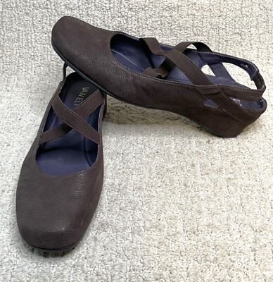Van Eli Brown Leather Wedge Shoes 9.5 NEW Elastic Cross Strap