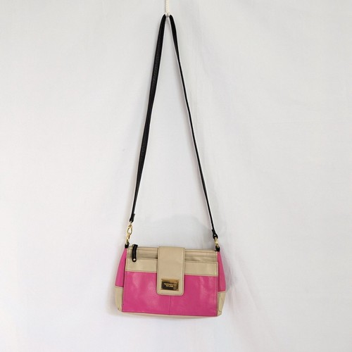 Tignanello Leather Pink and Tan Shoulder Crossbody Shoulder Bag - Picture 2 of 10
