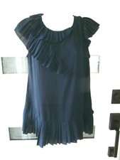 NWT NEW BANANA REPUBLIC TOP SMALL NAVY BLUE BLOUSE PULLOVER LAYERED RUFFLES