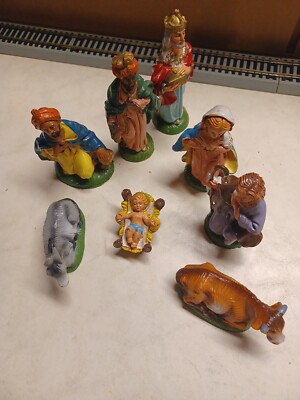 Vintage Marked Italy 8 Piece Nativity Set Figurines  3 Inch Scale Estate Find 
