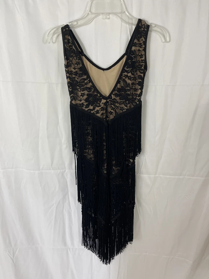 Talisman Lace Black Flapper Fringe Latin Dance Costume Size 38 - Image 4 of 4