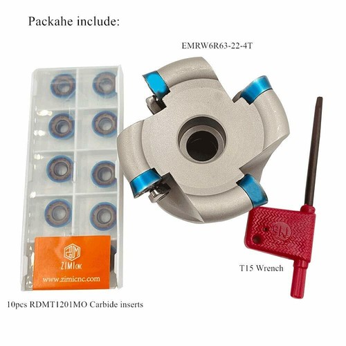 1 x Fresadora facial de carburo CNC EMRW 6R63-22 4 flautas 63 mm + 10 piezas RPMT1204MOE - Imagen 2 de 8