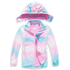Girls Rain Jacket Lightweight Waterproof Hooded Fleece Lined Raincoat Windbre...