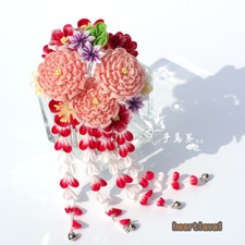 Handwork Japanese Flower Tassel Hairpin Hair Stick Headdress for Kimono Wedding