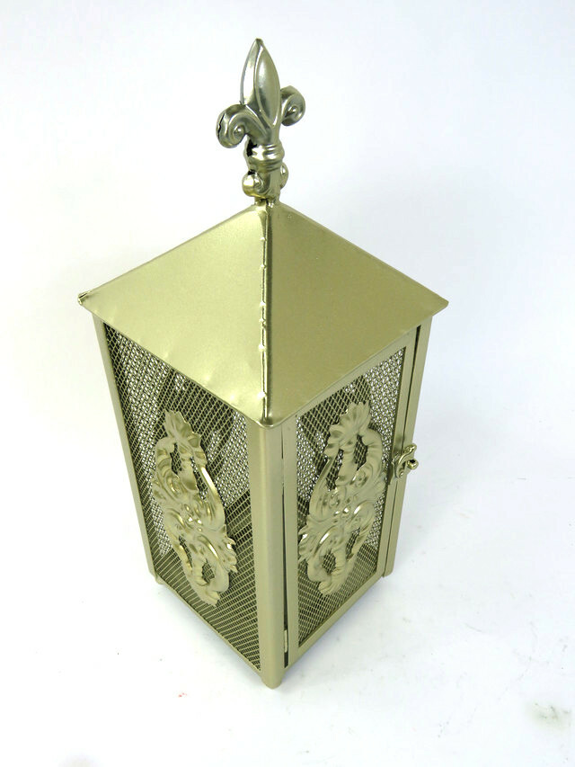 Candle Holder Lantern Large Ornate Fleur De Lis design Metal Mesh Lantern Gold S Świetne oferty i niskie ceny