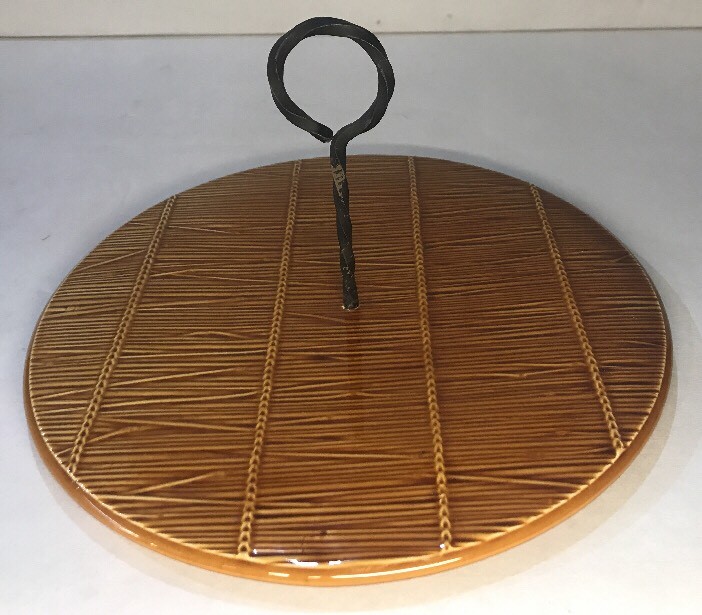 Slippers dish signed Gien France braided straw decor D 33.5 cm-image