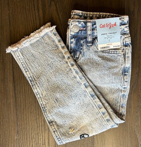 Cat & Jack Girls Denim Pants Size 4 NWT Retail $18 Embroidered Front Side Of Leg - Picture 4 of 14
