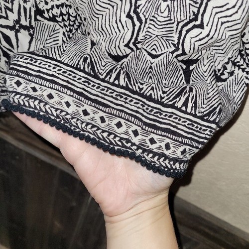Angie Bohemian Spaghettiträger Taille Define Strampler schwarz weiß Fransen Damen M - Bild 5 von 9