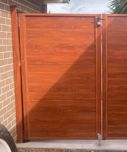Aluminum Double Swing Gates - CUSTOM Sizes - Slats Alloy Merbau Timber-Look - Picture 3 of 16