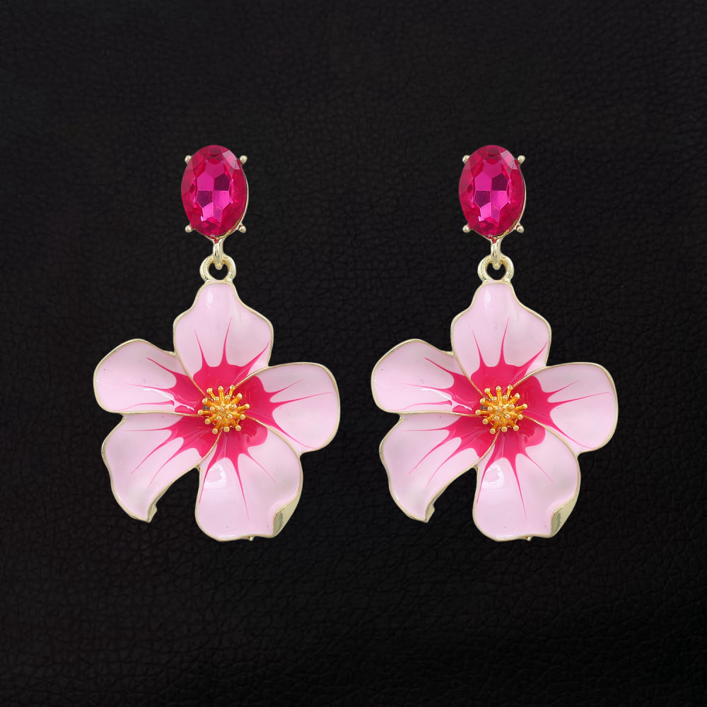 Pink/Purple/Blue Enamel Bauhinia Flower Dangle Drop Earrings