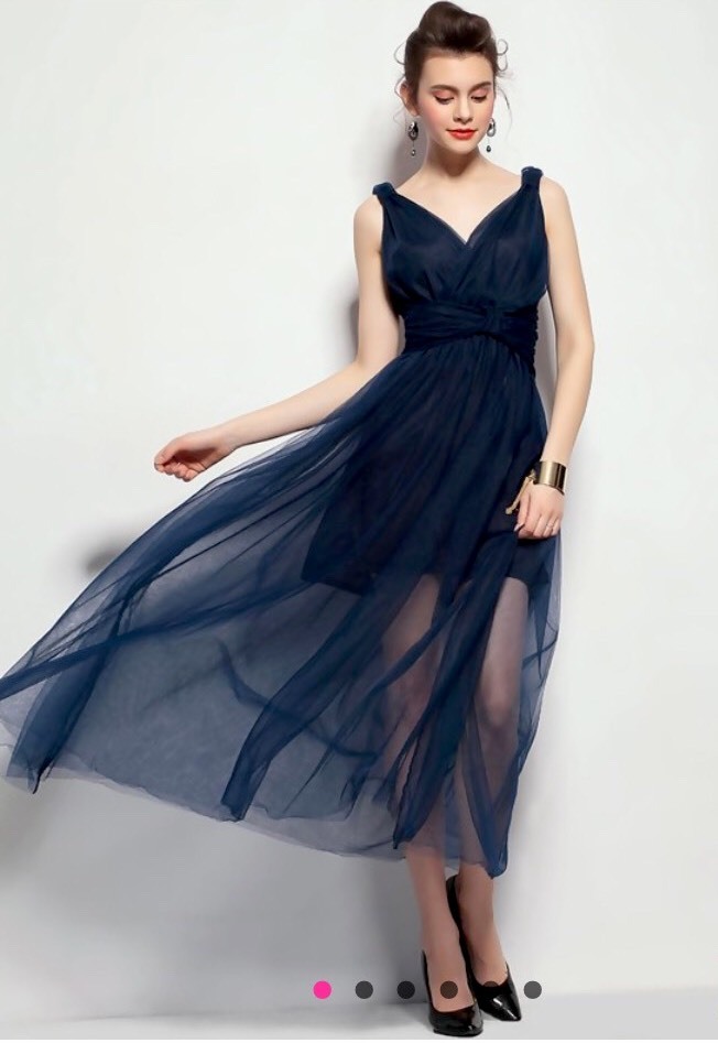 navy blue empire dress Waist Deep V Sleeveless Maxi Size:24 (For 27-28 inch Natural Waist)