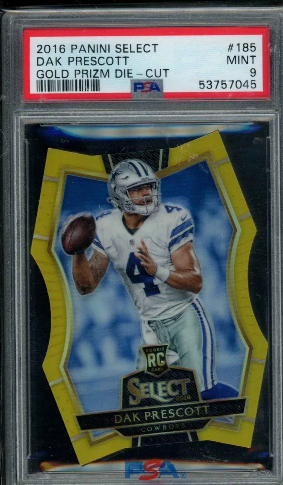Dak Prescott Panini Select #185 Gold Prizm Die-Cut