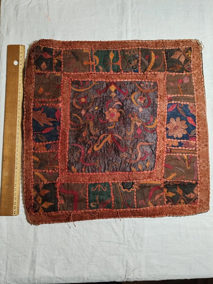 Ancienne broderie Housse De Coussin Tissus Ethnique Inde - Photo 3/4