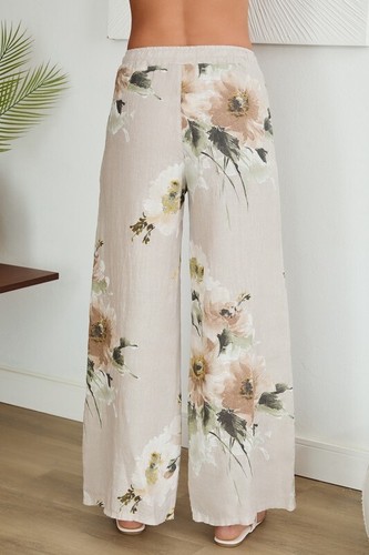 MAGNOLIA FLOWERS PRINT LINEN WIDE LEG PANTS. MADE IN ITALY - Picture 12 of 13
