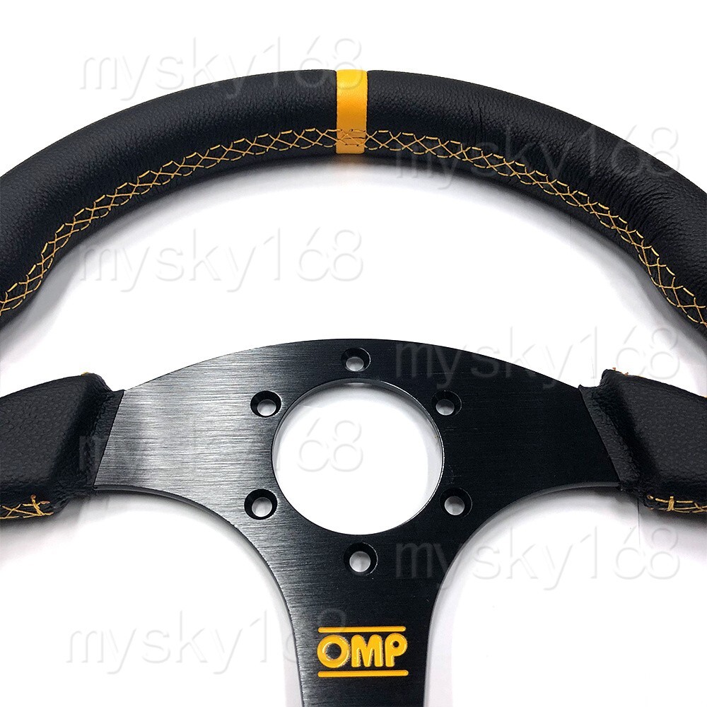13inch OMP yellow Line Leather Drift Sport Steering Wheel Flat