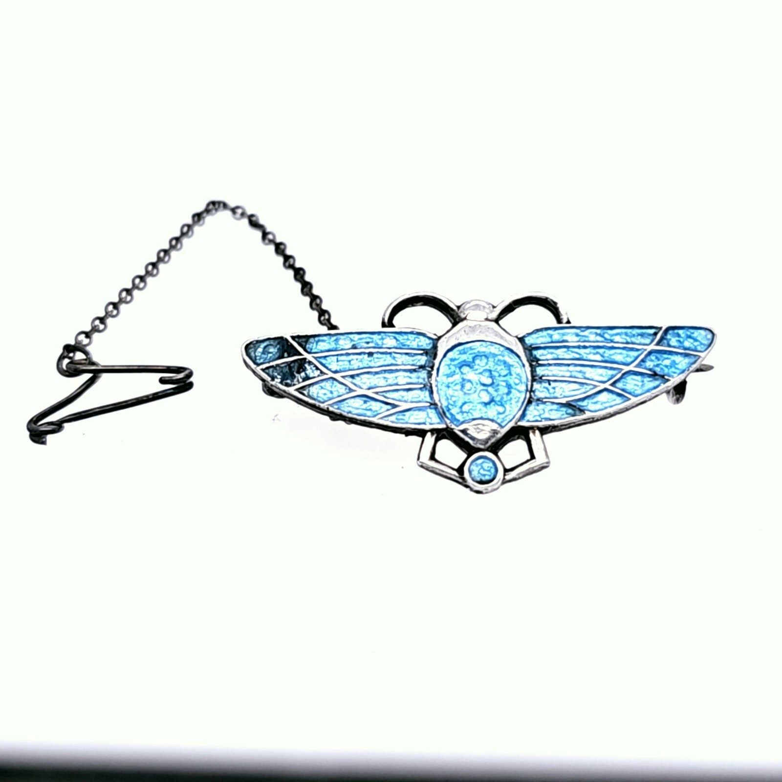 Photo 3 of Small Charles Horner Style Silver Scarab Brooch With blue Enamel