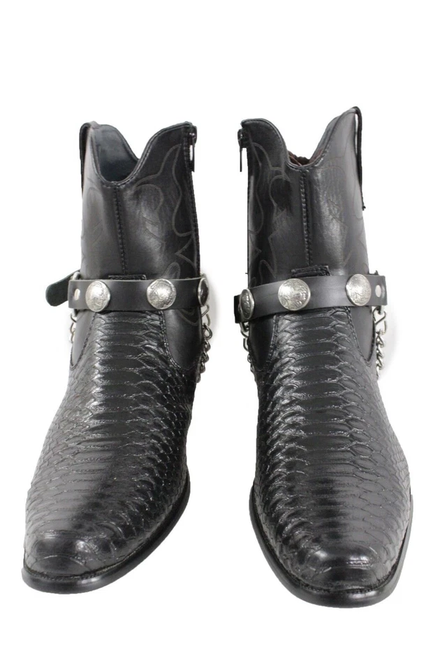 Hombres Cadena Negro Imitación Cuero Bandas Botas 2 Correas Nativo Americano Moneda Dijes Foto 3 de 4