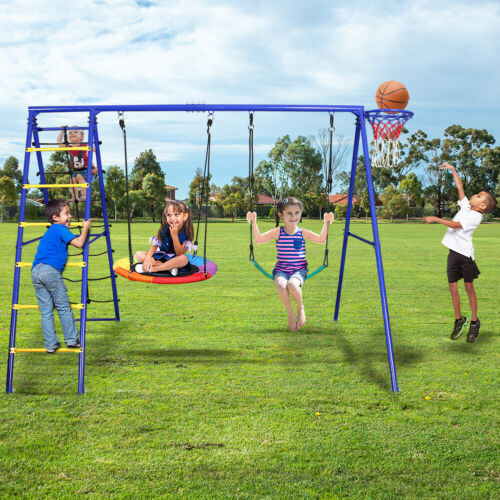 5 in 1 Metal Playground Swing Set Outdoor Kids Children Backyard Play Swingset