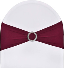 10-Pack Stretch Spandex Chair Sashes with Buckle, Burgundy Maroon