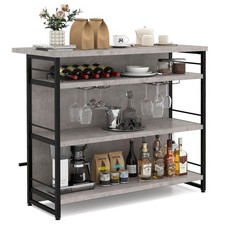 COSTWAY Industrial Home Bar Unit 4-Tier Liquor Bar Cabinet w/Open Shelves-Grey