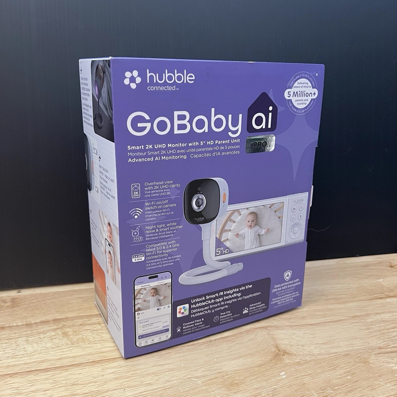 hubble - GoBaby AI Pro Baby Monitor — 2K UHD Monitor with 5” Parent Unit