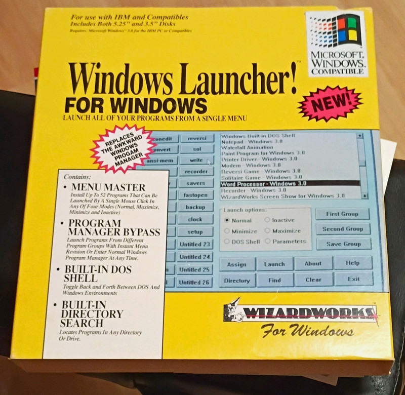 WizardWorks Windows Launcher! Windows 3.0 User Manual & Floppy Disks Vintage