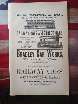 ~1884 Railroad Ads Bradley Car Works Worcester MA Railway Cars J.G. BRILL & CO 