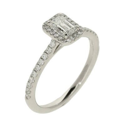 Damen Platin Smaragdschliff Diamant Halo Ring - Größe M - 0,80ct