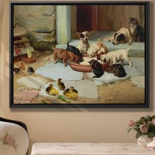 Animal Still Life Oil Painting Dog Canvas Art Rustic Country Farmhouse Decor