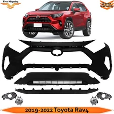 Front Bumper Cover Fascia Paintable & Lower Grille Kit For 2019-2022 Toyota Rav4