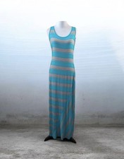 Calvin Klein Grey Blue Striped Tank Maxi Dress Size 4 Sleeveless Beach New