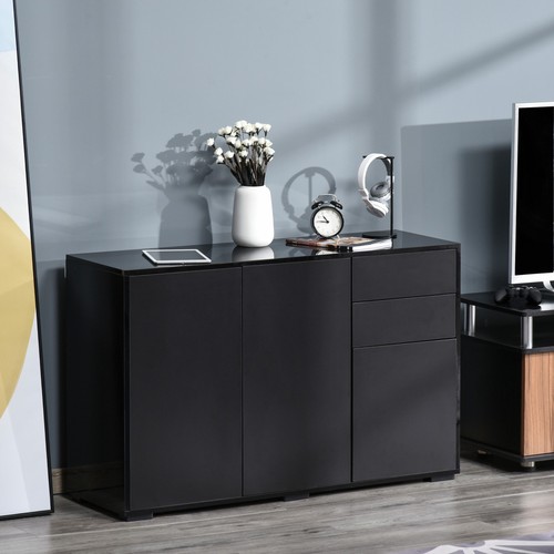 HOMCOM High Gloss Frame Side Cabinet with 2 Door and 2 Drawer, Black - Picture 2 of 11