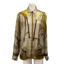 HERMES Beige Dark Brown Multi Outer material Silk Women's Blouse