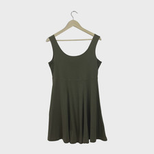Vintage Express Tricot Large Mini Dress Green 1990's 90's Sleeveless Womens READ