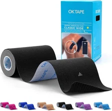 OK TAPE Extra Wide Kinesiology Tape, Precut K Tape Strips, 1 Roll, Black 