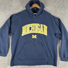 Vtg University of Michigan Wolverines Hoodie Mens 2XL Blue Pullover Embroidered