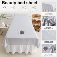 Stripe Beauty Bed Sheets with Face Hole Massage Table Cover for Spa Salon.