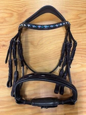 Halter Ego Brown Patent Leather Double Bridle w Navette Crystal BB. Size XFULL.