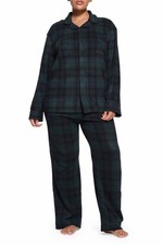 Skims Womens Flannel cypress Green Blue Plaid Check PJ Set Holiday Christmas