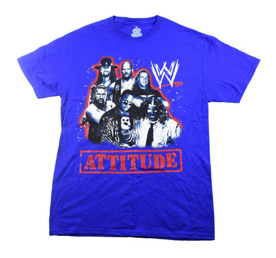 NWOT WWE Legends Attitude Blue Tee - Men's Size M - Austin/Rock/HBK Graphics