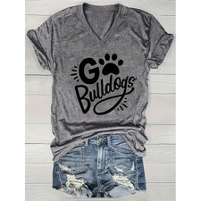 Women's Cute Dog Paw Print Short Sleeve T-Shirts Casual Dog Lover Tee Blouse