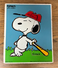 Vintage Playskool Peanuts Snoopy Superstar Baseball 1958 Wooden Puzzle Made USA