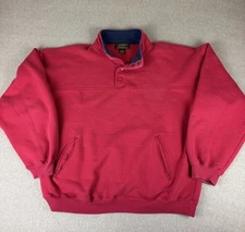 Vintage Eddie Bauer Quarter Button Red Pullover Sweater Size Large 90’s