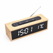 RADIO SVEGLIA OROLOGIO DIGITALE FM IN BAMBU DISPLAY LED EFFETTO LEGNO 24H 06726
