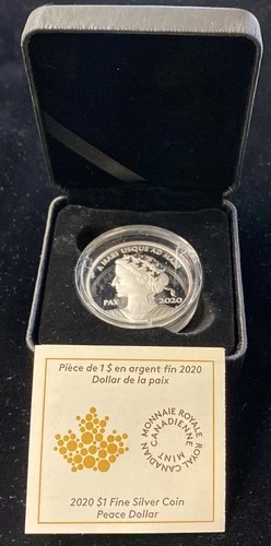 2020 $1 Fine Canadian Silver Coin + Peace Dollar + 1 Troy oz. .9999 Silver + OGP